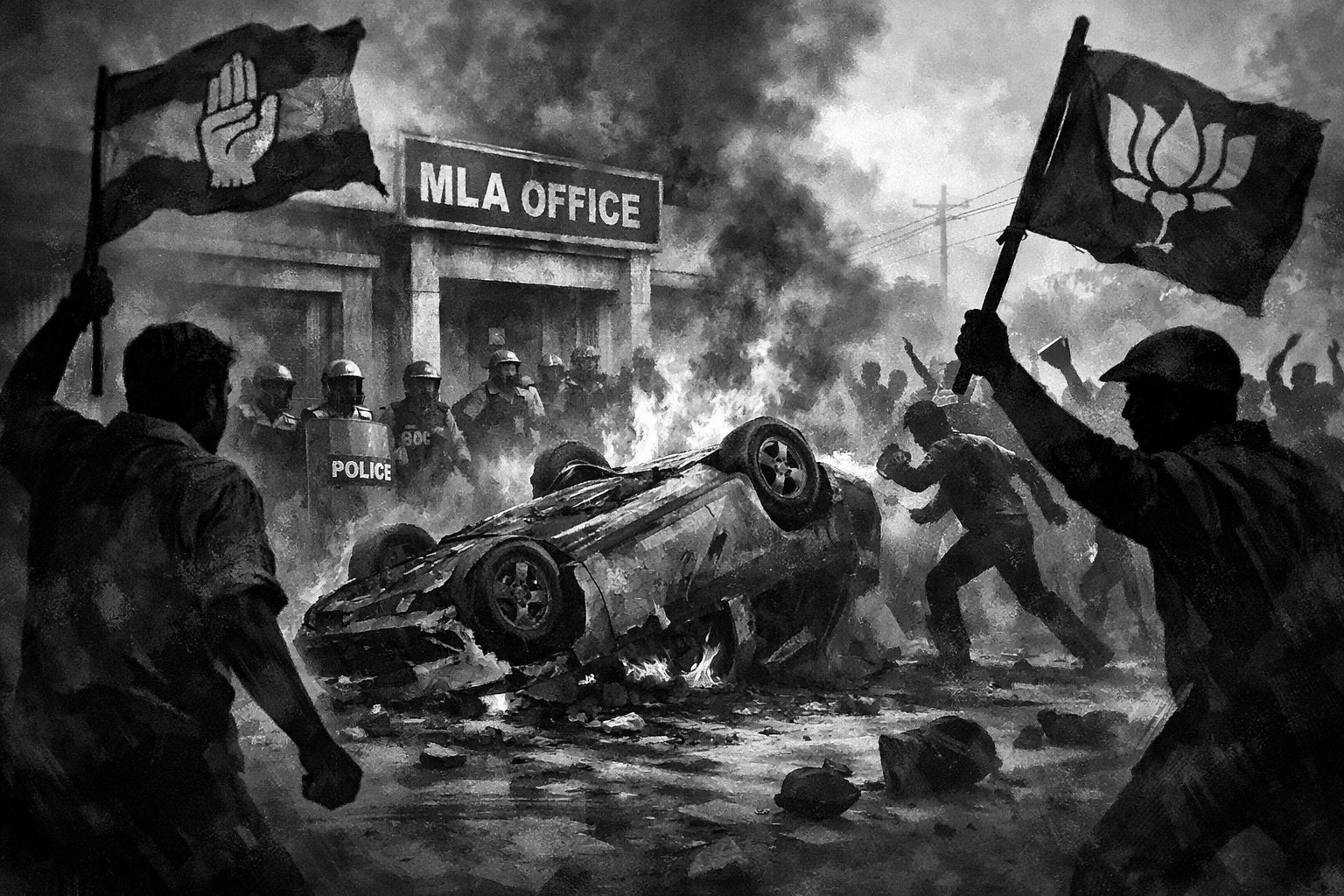 کاماریڈی میں کانگریس اور بی جے پی کارکنوں میں تصادم، ایم ایل اے کے کیمپ آفس کے باہر کشیدگی