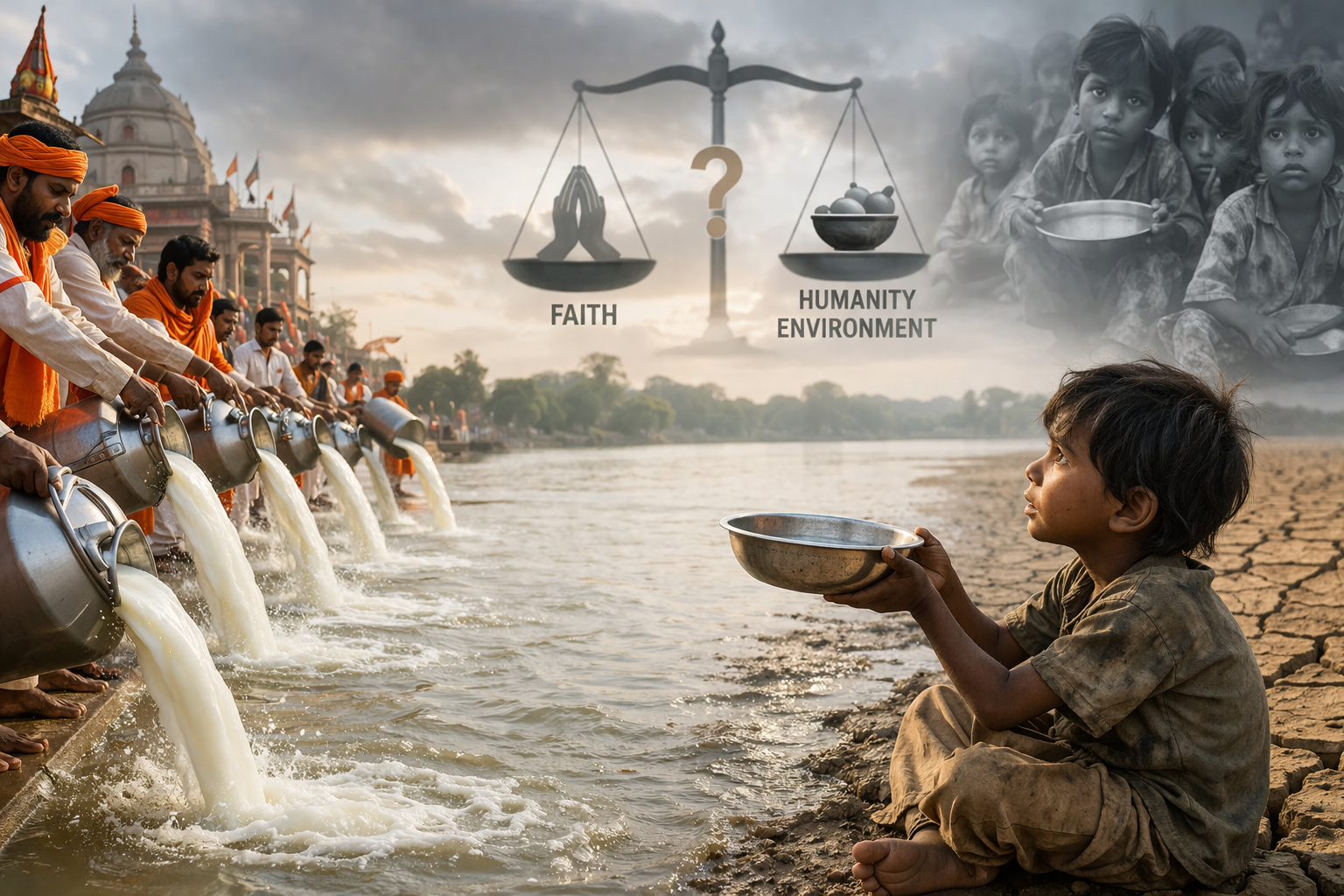 11000 لیٹر دودھ نرمدا ندی میں بہا دیا گیا