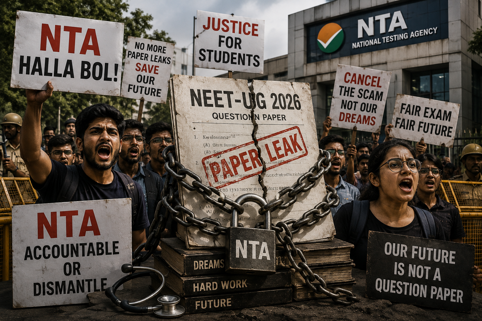 ملک میں نیٹ (NEET) امتحان سے جڑی مبینہ بے ضابطگیوں اور پیپر لیک کے خلاف زبردست احتجاج